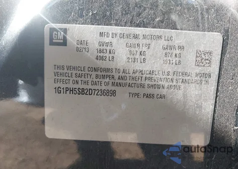 2013 Chevrolet Cruze Eco Auto из США, поврежденный, VIN 1G1PH5SB2D7236898